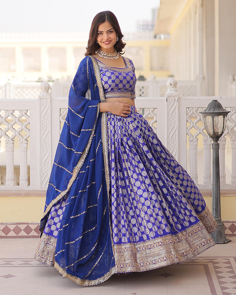 Blue Color Designer Pure Dyable Viscose Jacquard Lehenga Choli