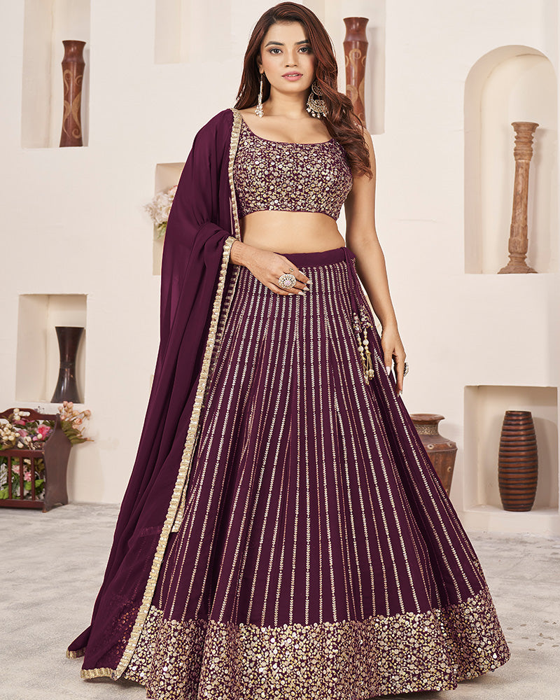 Wine Color Georgette Embroidery Lehenga Choli