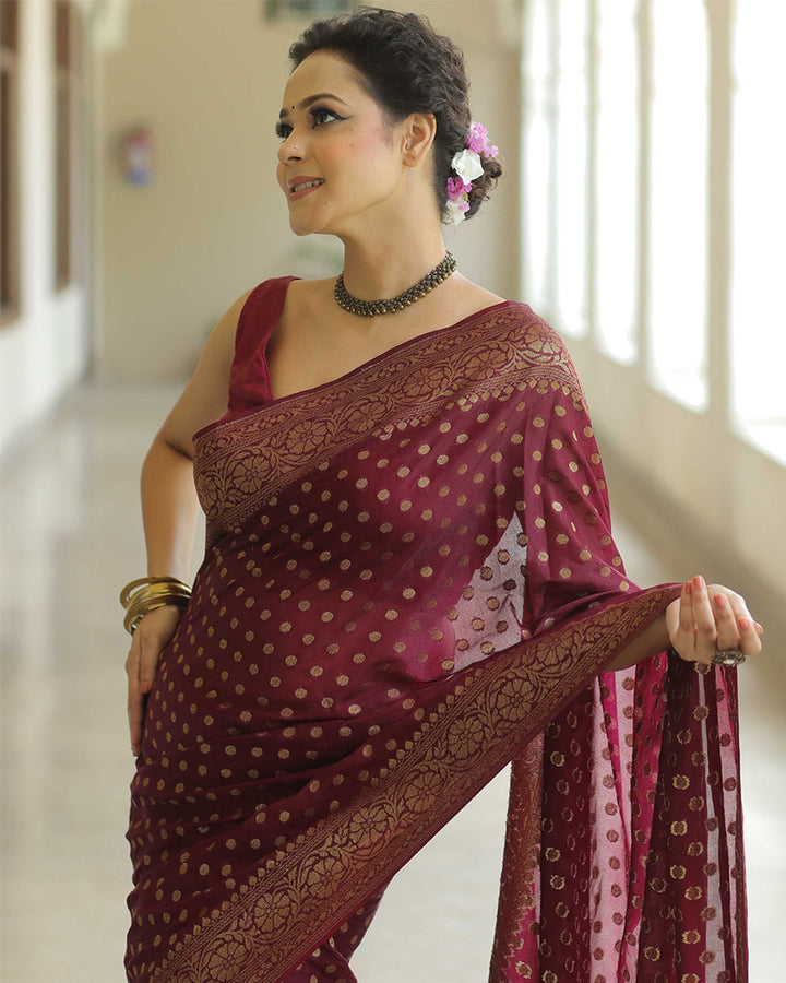 Designer Maroon Color Jacquard Banarasi Silk Saree