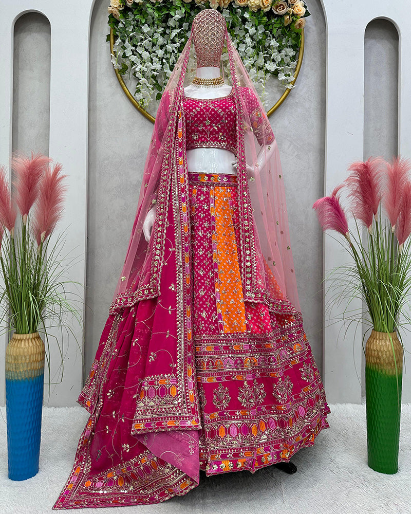 Pink Color Georgette Embroidery Lehenga Choli