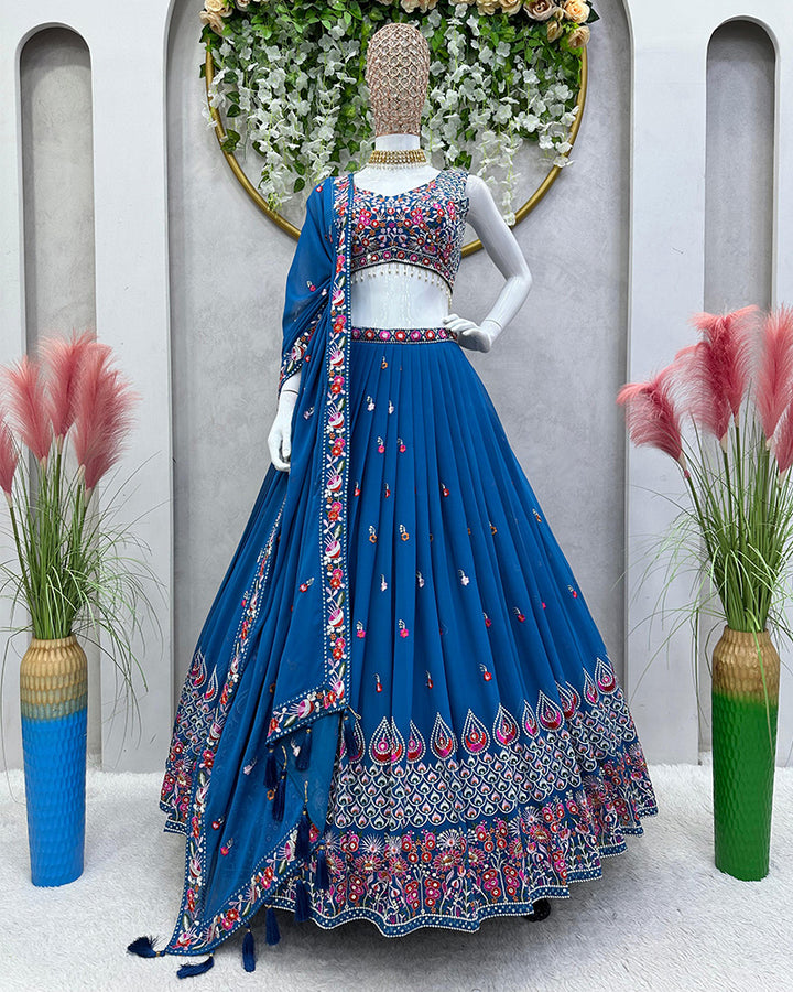 Royal Blue Georgette Sequence Work Lehenga Choli