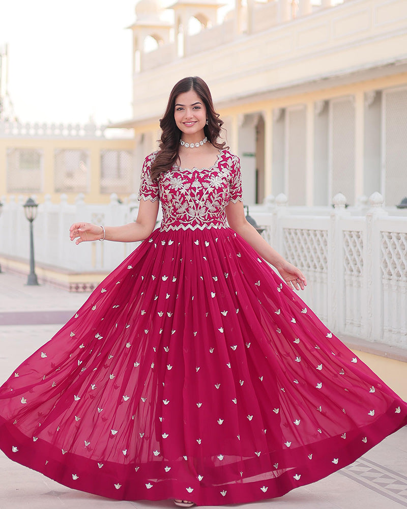 Beautiful Rani Pink Color Embroidered Anarkali Gown