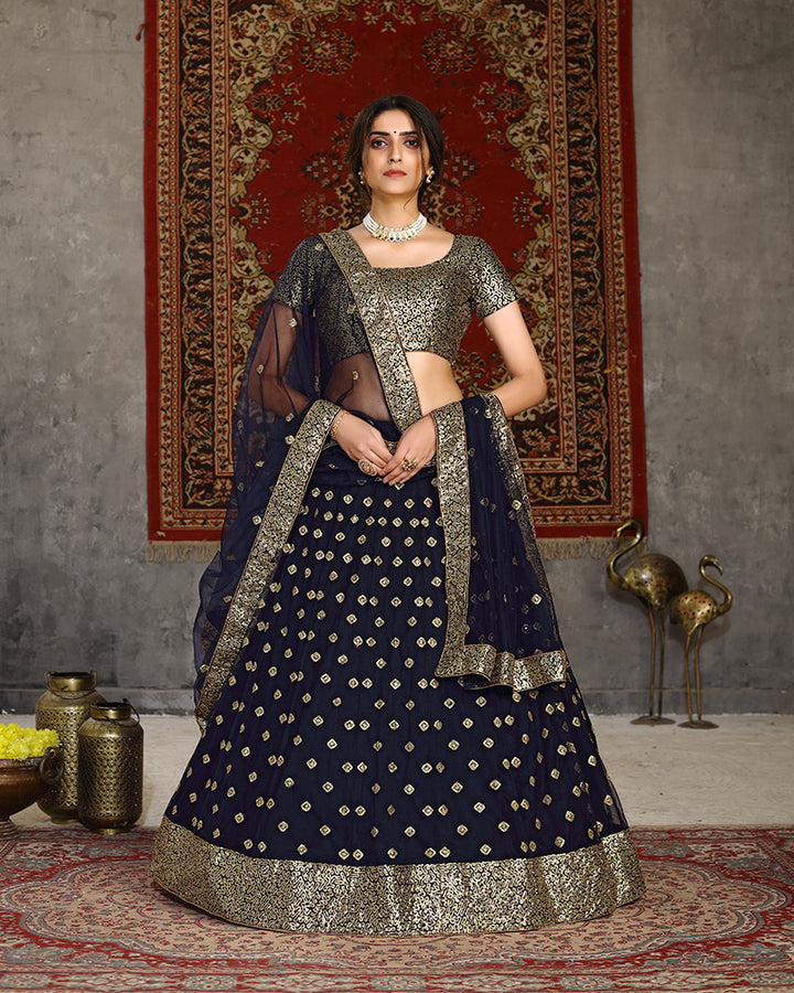 Navy Blue Color Sequence Embroiderd Net Lehenga Choli