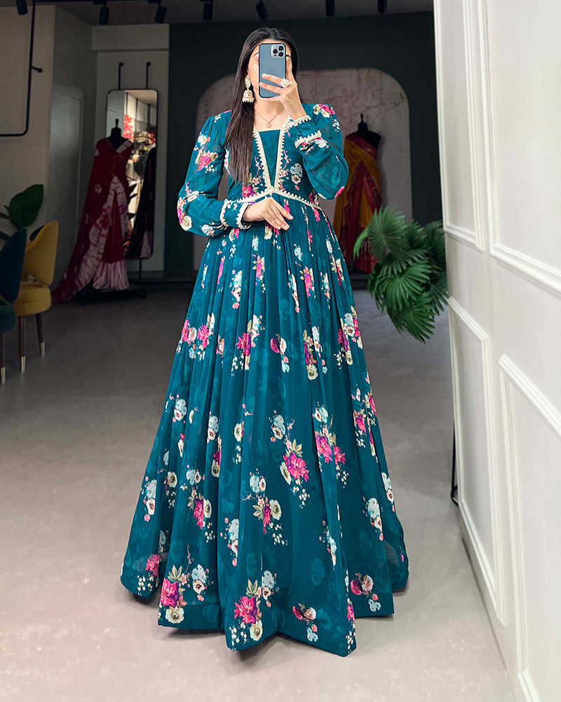 Firozi Color Designer Alia Cut Georgette Gown