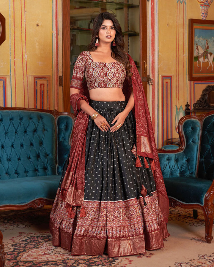 Black Color Bandhej Print Designer Lehenga Choli