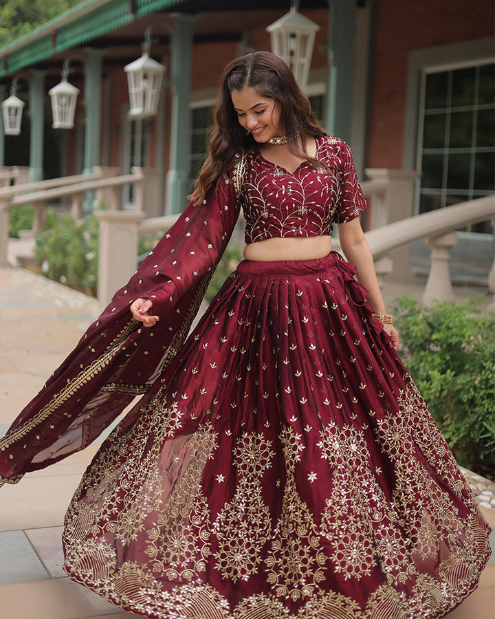 Maroon Color Rangoli Silk Sequence And Embroidered Lehenga Choli