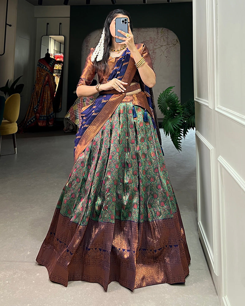 Green Color Designer Jacquard Silk Lehenga choli