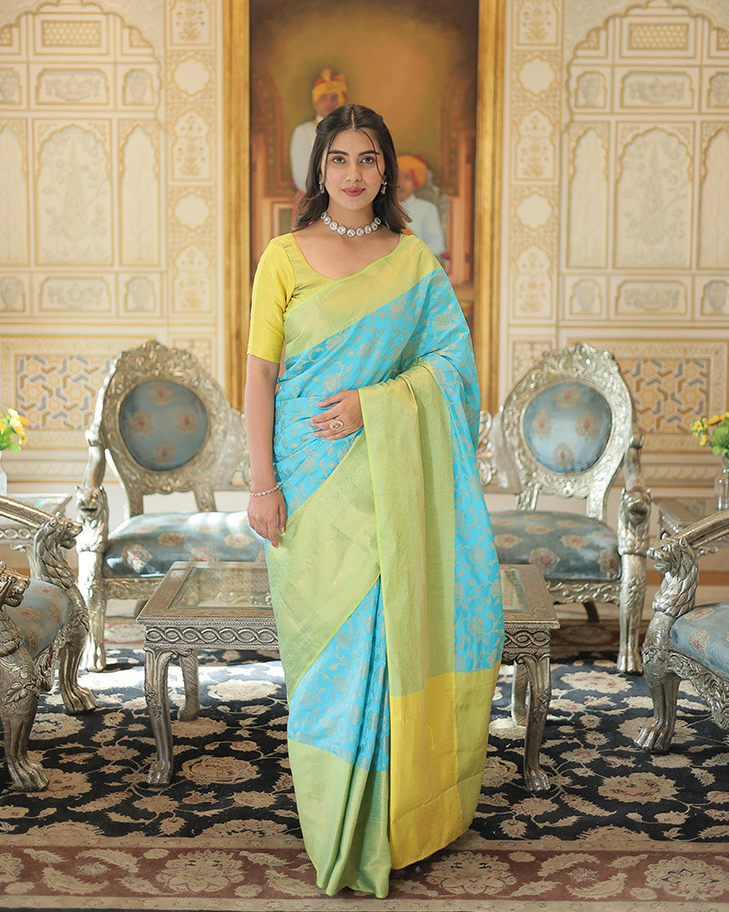 Designer Kanjivaram Silk Sky Blue Color Saree