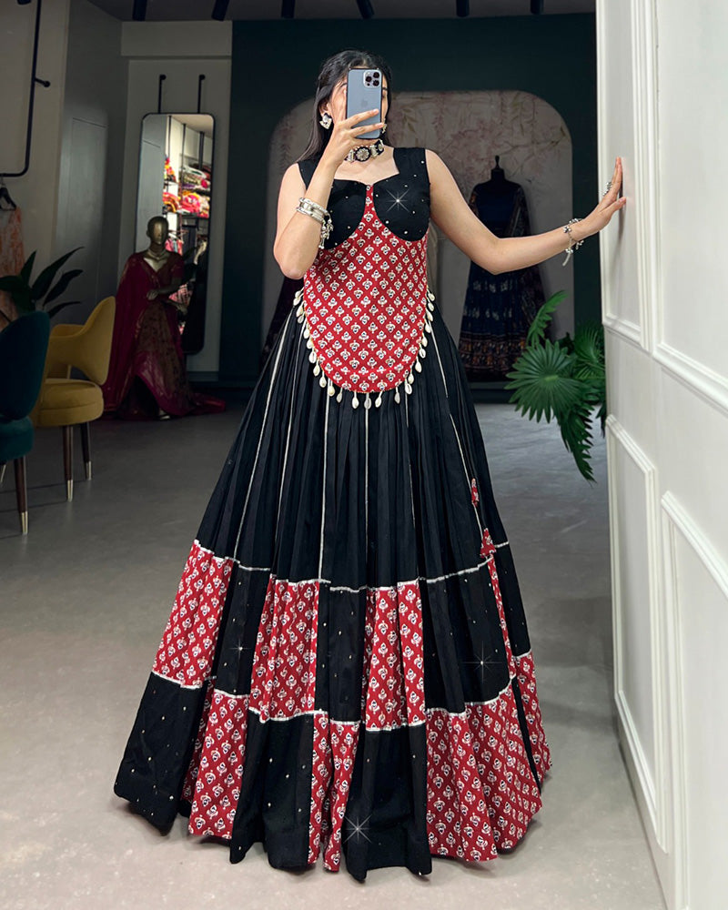 Maroon and Black Color Cotton Printed Navratri Lehenga Choli