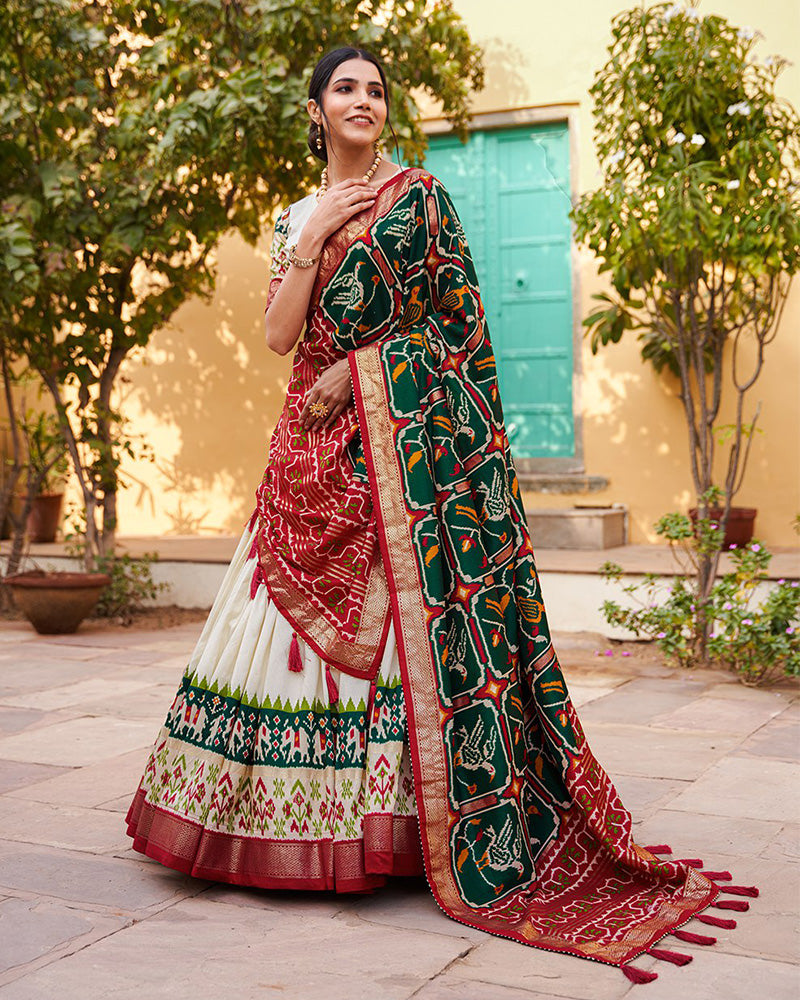 Amazing Green Color Patola Printed Tussar Silk Lehenga Choli