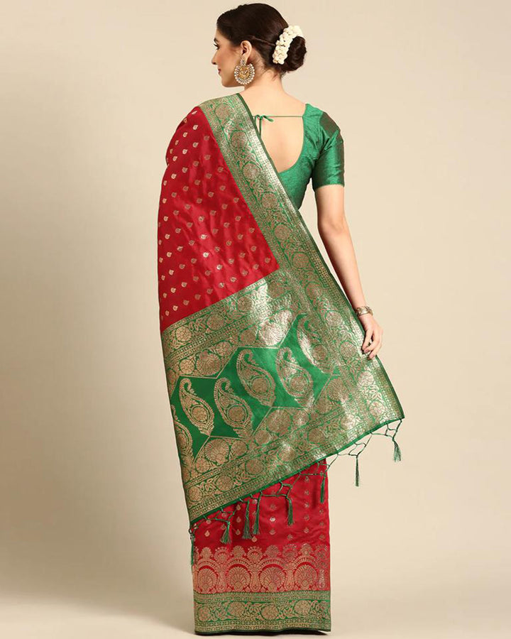 Designer Red Color Jacquard Banarasi Silk Saree