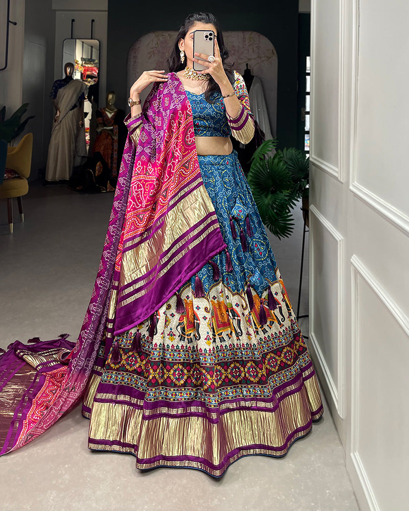 Blue Color With Lagdi Patta Gaji Silk Lehenga Choli