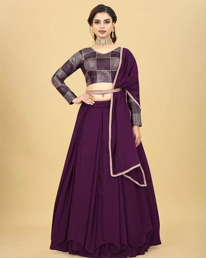 Designer Wine Color Georgette Full Flair Lehenga Choli