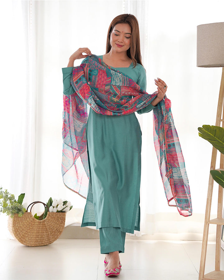 Sea Green Color Viscose Three Piece Salwar Suit