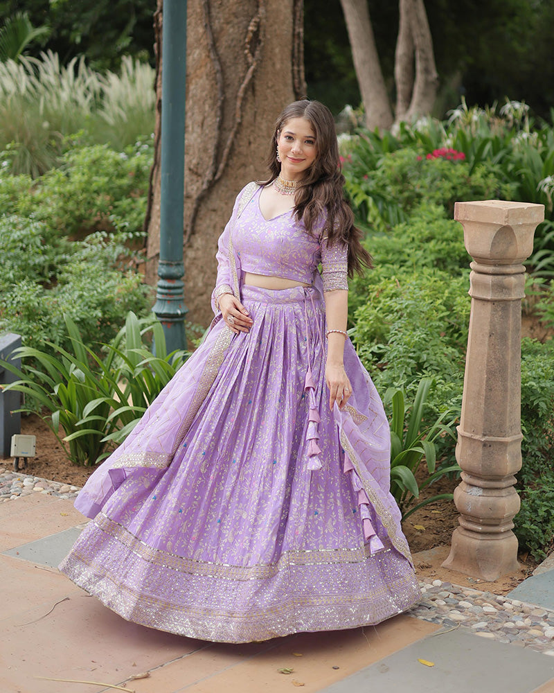 Lavender Color Designer Pure Dyable Viscose Jacquard Lehenga Choli