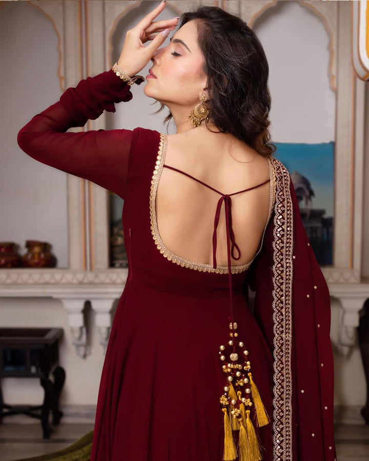 Maroon Color Faux Georgette Anarkali Suit