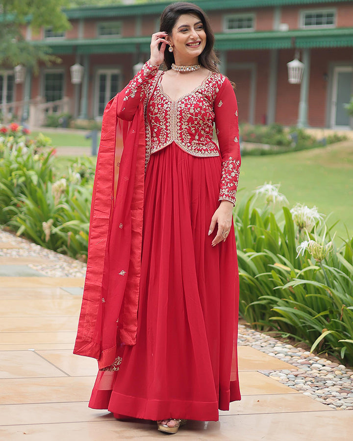 Designer Pink Color Anarkali Gown With Embroidery Dupatta