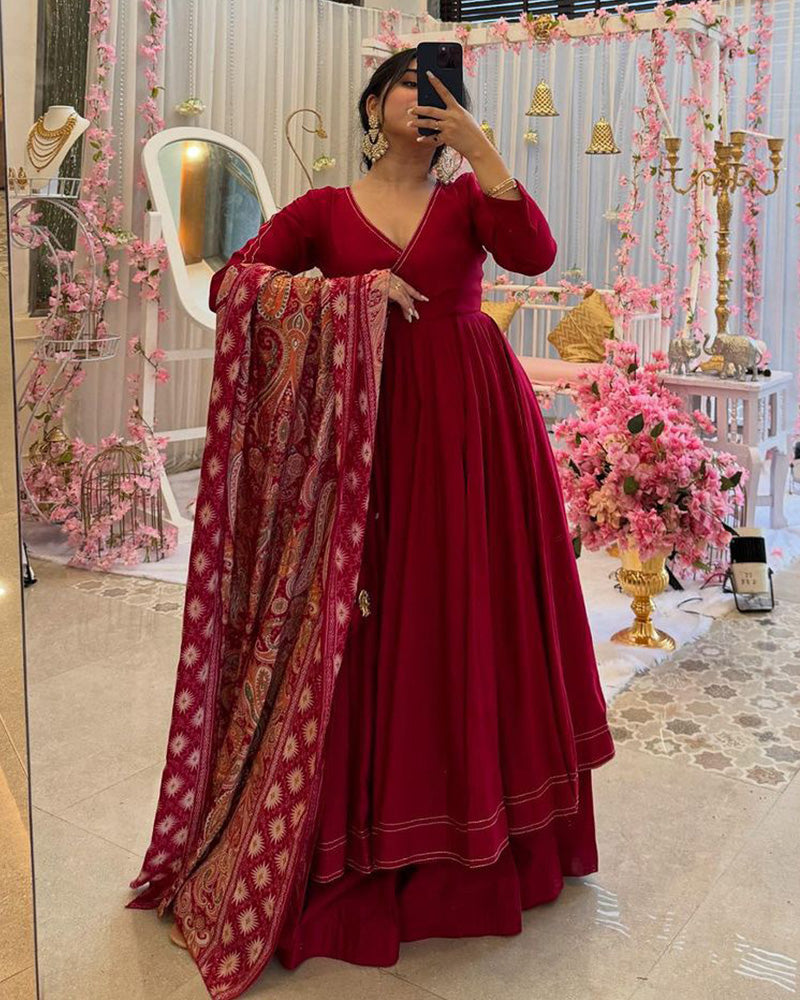 Maroon Color Pure Chinon Anarkali Suit