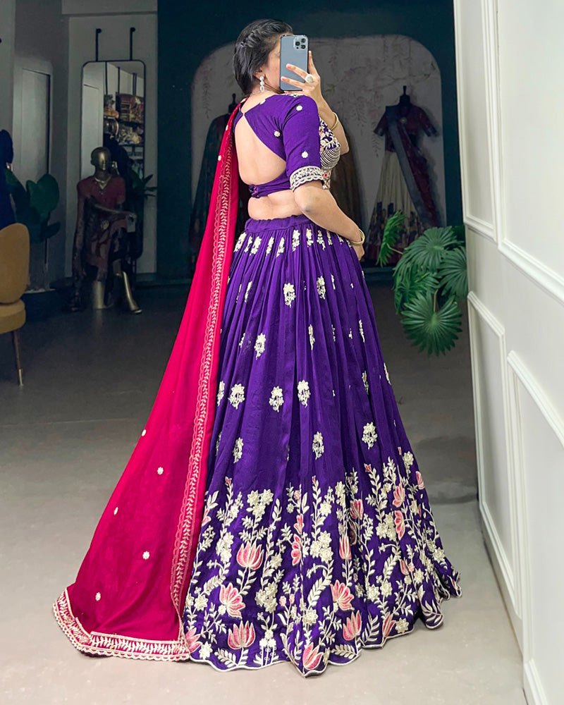 Designer Purple Color Vichitra Silk Embroidered Lehenga Choli