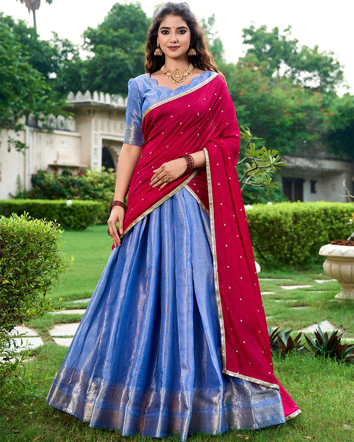 Designer Blue Color Kanchipuram Lehenga Choli