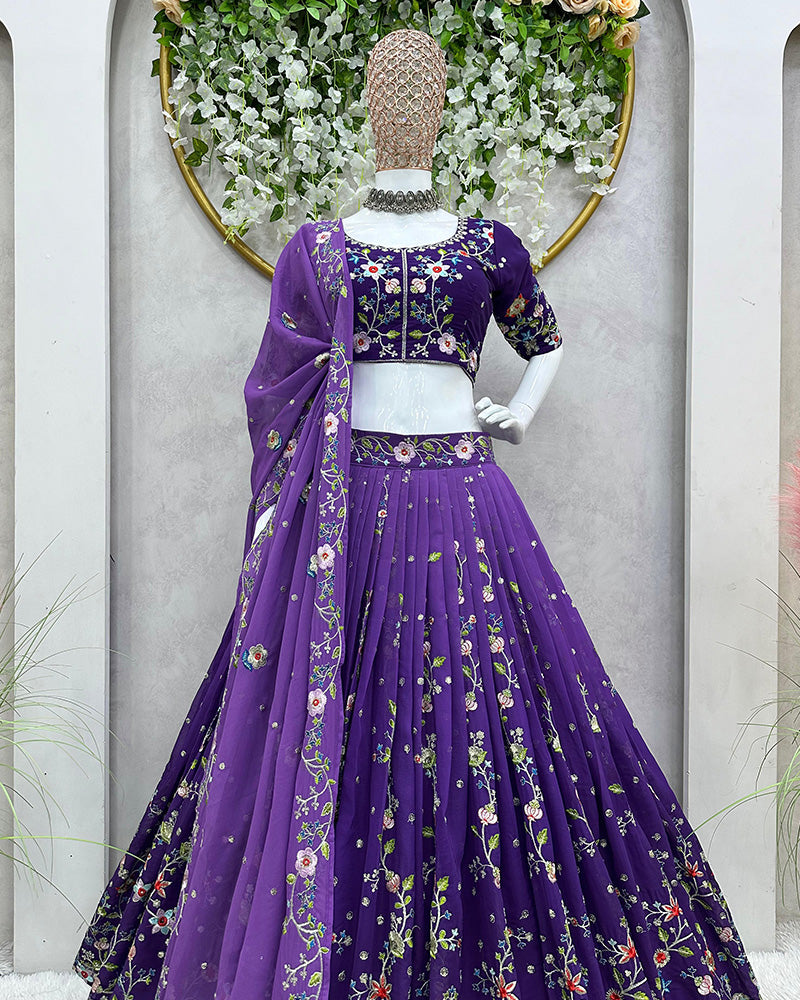 Purple Georgette Sequence Work Lehenga Choli