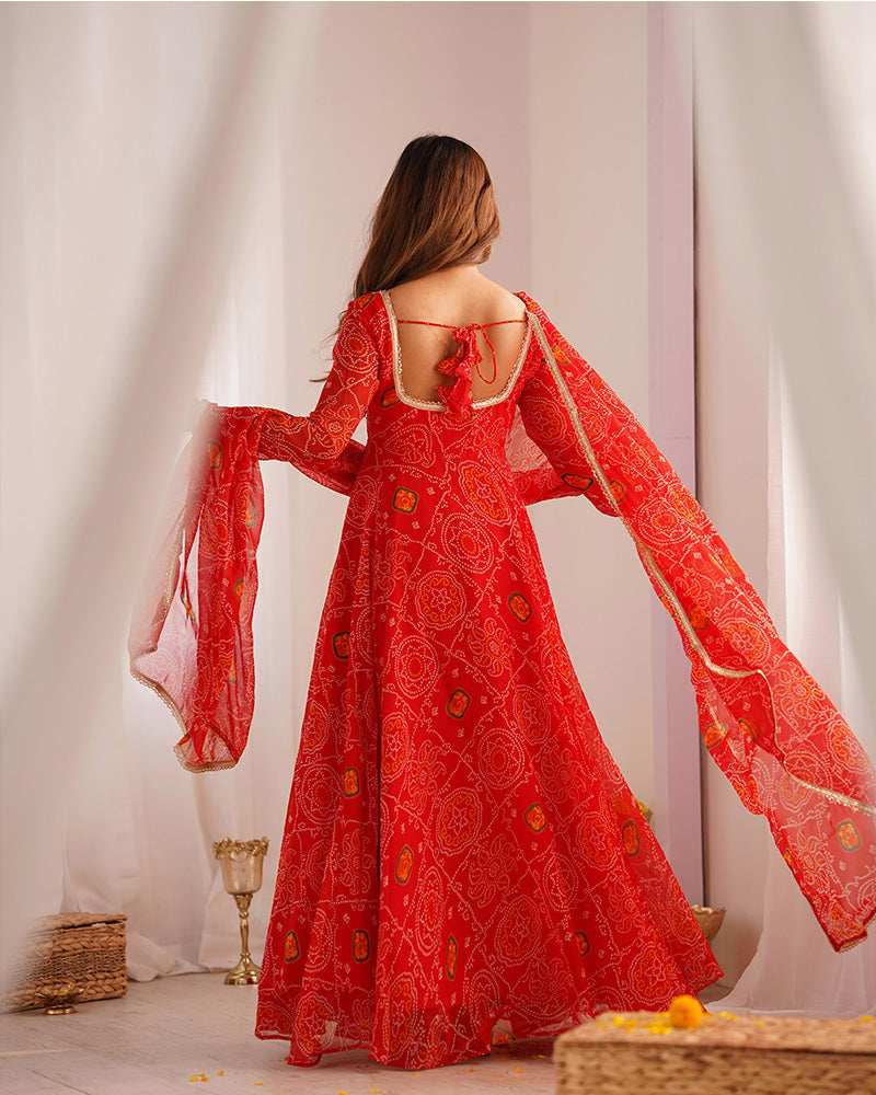 Red Color Soft Chiffon Anarkali Gown With Dupatta