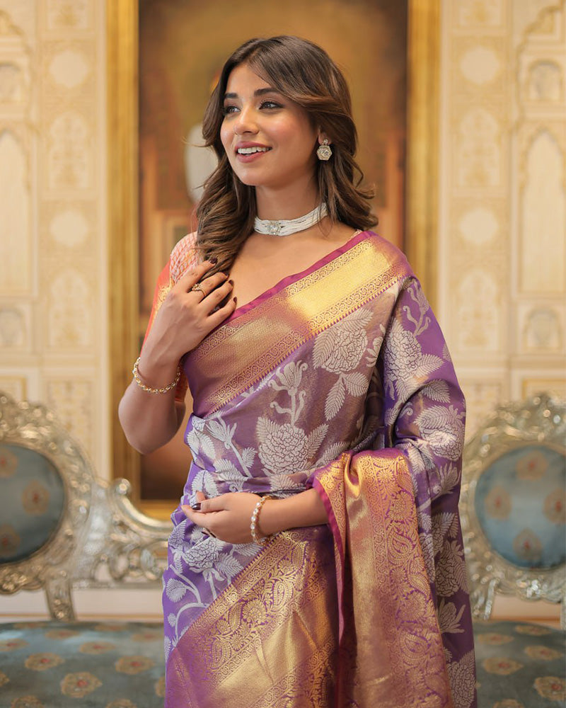 Designer Kanjivaram Silk Purple Color Saree