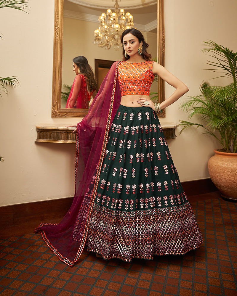 Green Color Sequence Georgette Lehenga Choli