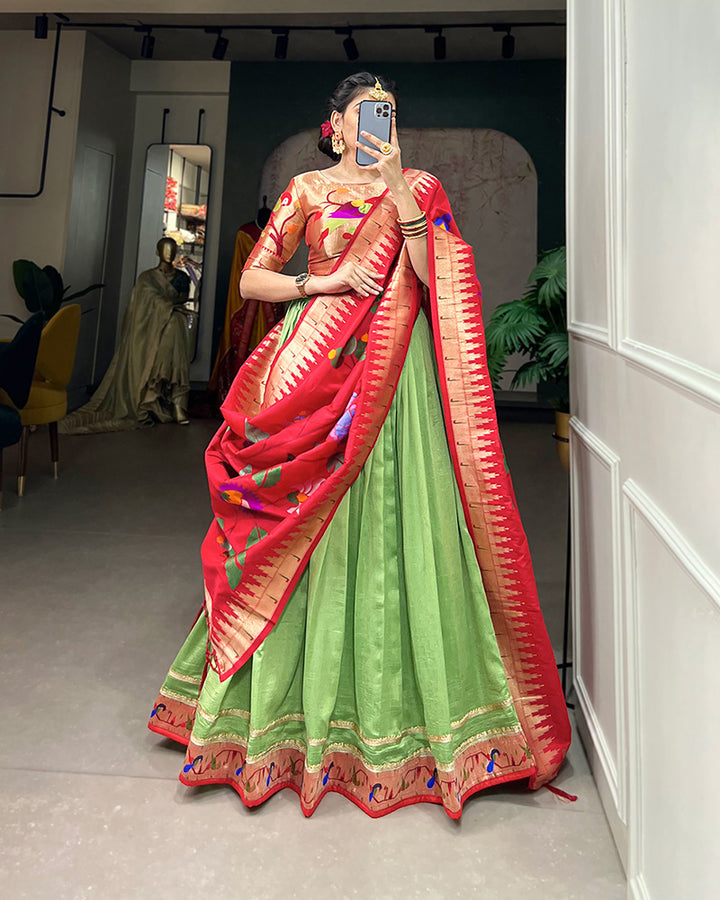 Parrot Color Vichitra Silk Paithani Lehenga Choli