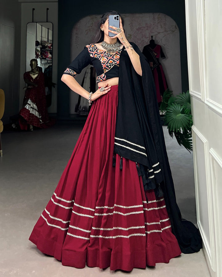 Navratri Wear Maroon Color Rayon Lehenga Choli