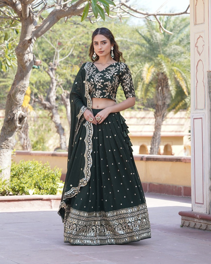 Wedding Wear Green Color Georgette Embroidery Lehenga Choli