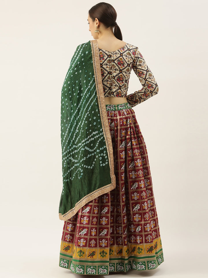 Maroon Green Jacquard Patola Wedding Lehenga Choli