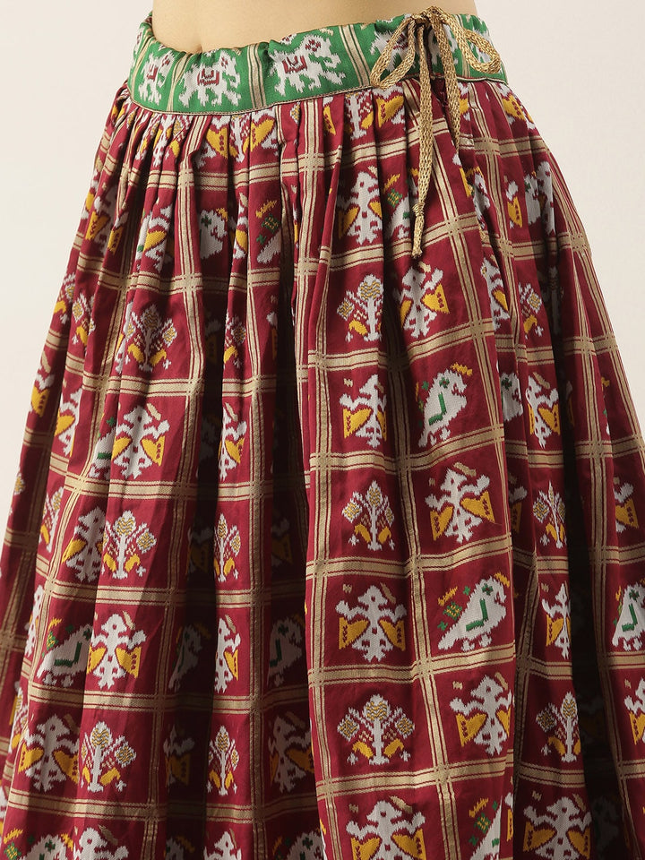 Maroon Green Jacquard Patola Wedding Lehenga Choli