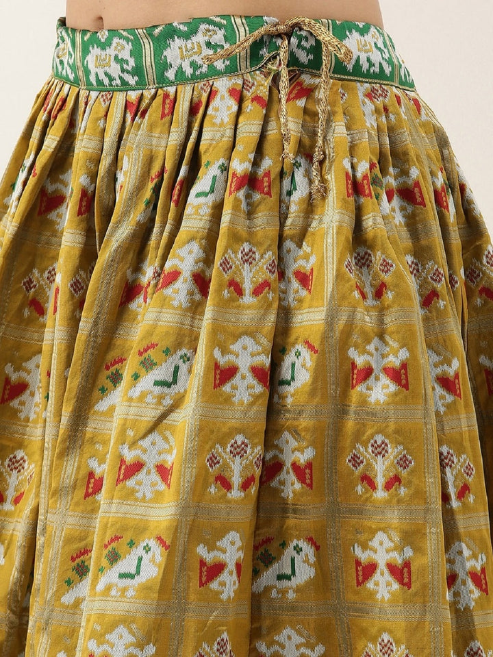 Mustard Yellow Jacquard Patola Wedding Lehenga Choli