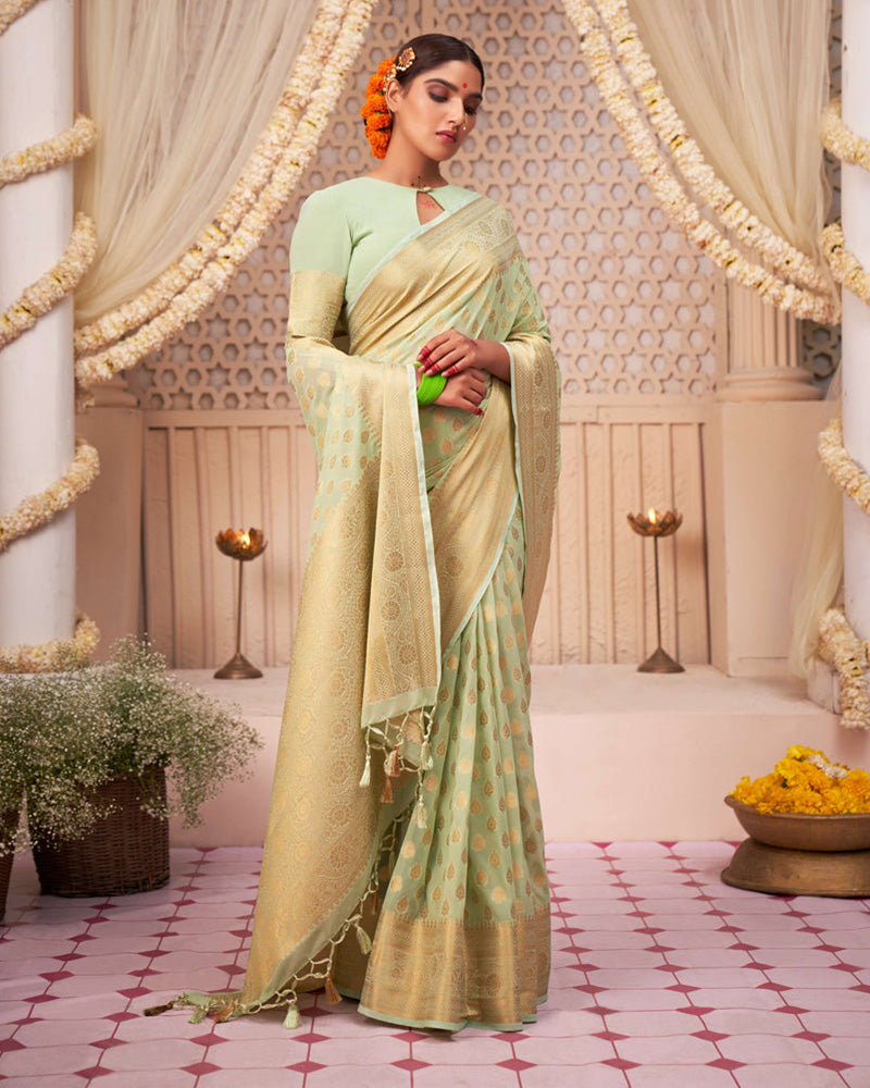 Designer Pista Color Jacquard Banarasi Silk Saree