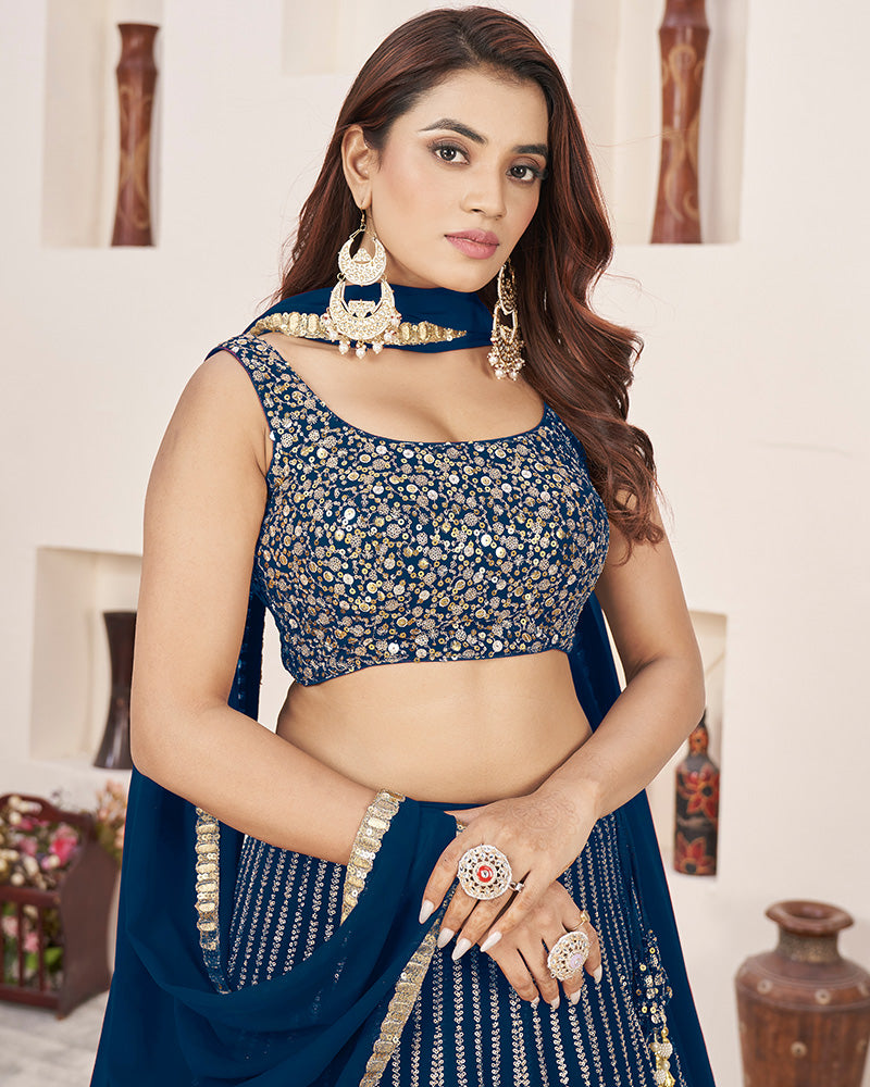 Blue Color Georgette Embroidery Lehenga Choli