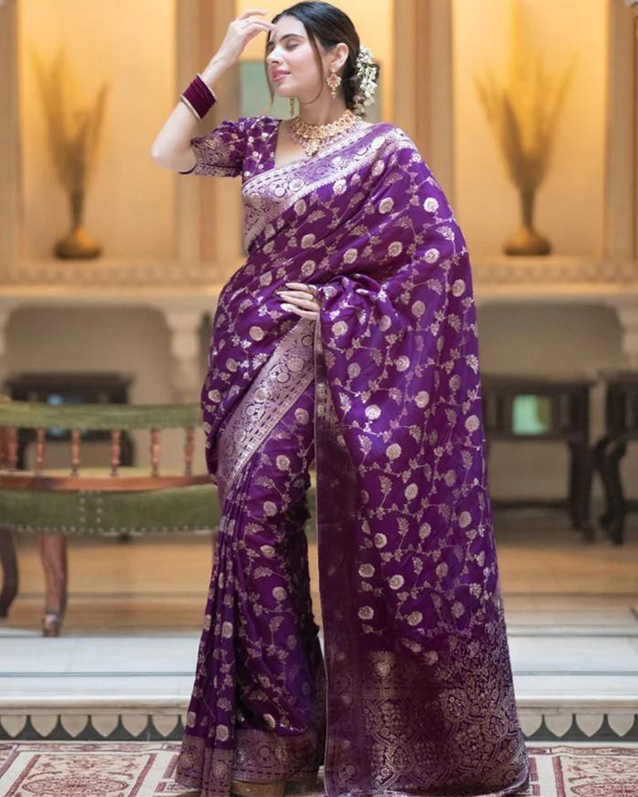 Designer Purple Color Zari Work Banarasi Silk Saree