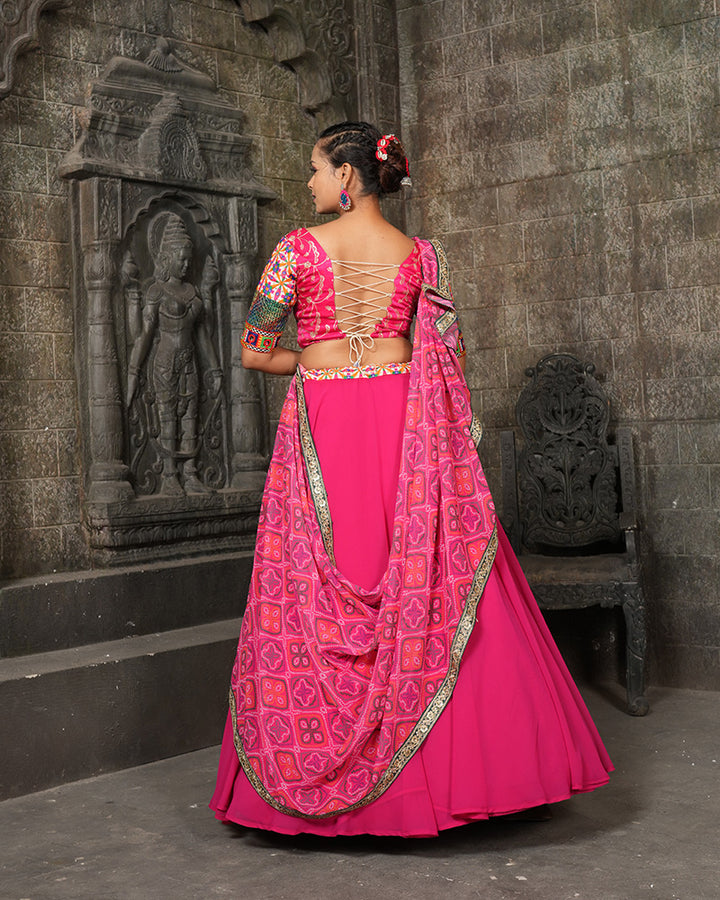 Pink Color Georgette Embroidered Navratri Lehenga Choli