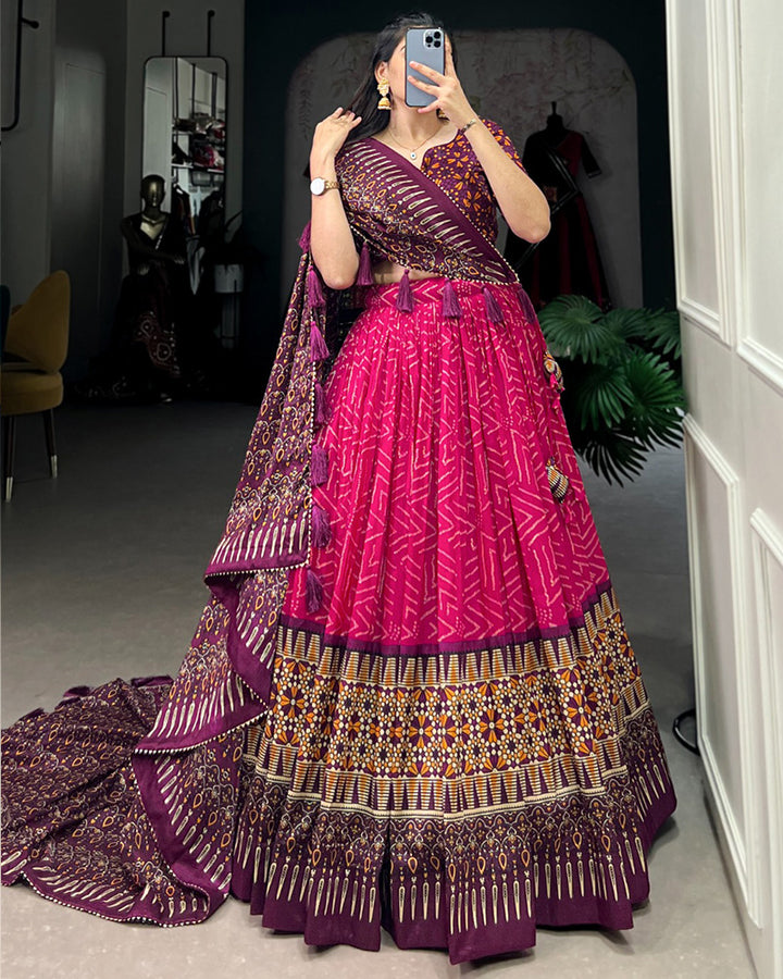 Pink Color Tussar Silk Designer Lehenga Choli