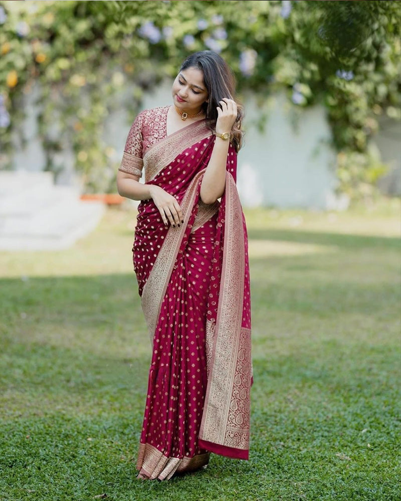 Designer Maroon Color Banarasi Saree