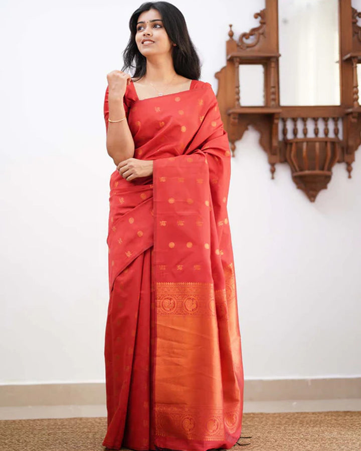 Designer Red Color Jacquard Banarasi Silk Saree