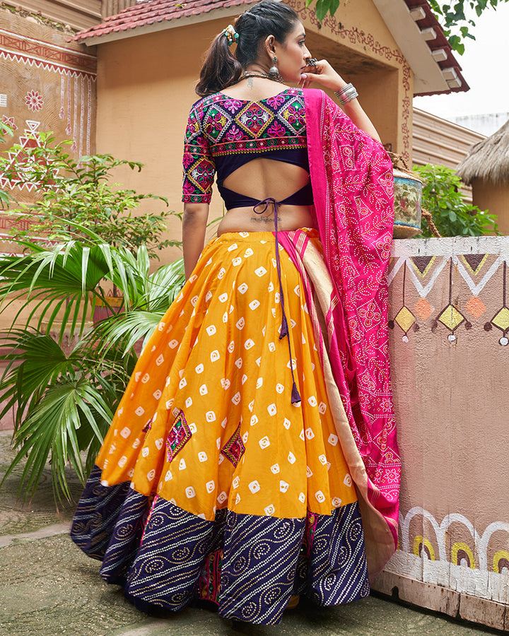 Yellow Color Maslin Cotton Fully Stitched Navratri Lehenga Choli