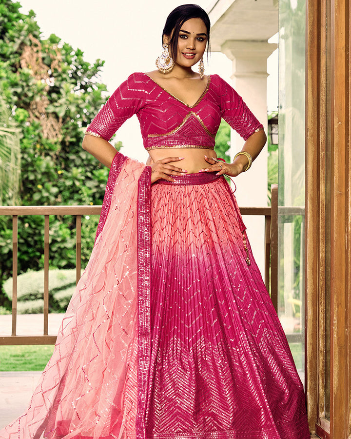 Pink Color Chinon Sequence Embroidered Lehenga Choli