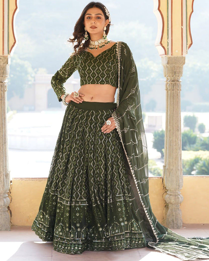 Latest Design Green Color Georgette Semi Stitched Lehenga Choli