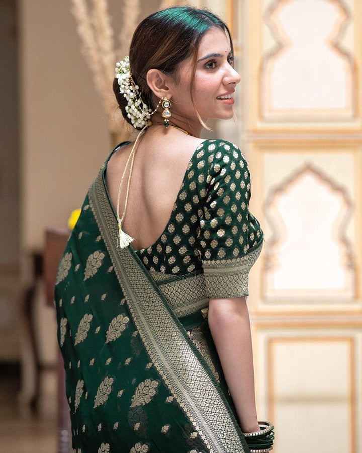 Designer Green Color All over Jacquard Banarasi Silk Saree