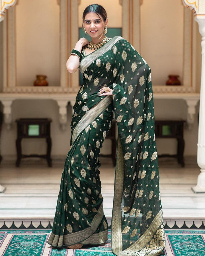 Designer Green Color All over Jacquard Banarasi Silk Saree