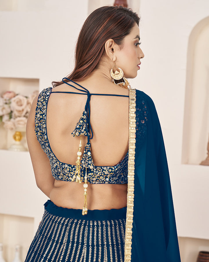 Blue Color Georgette Embroidery Lehenga Choli