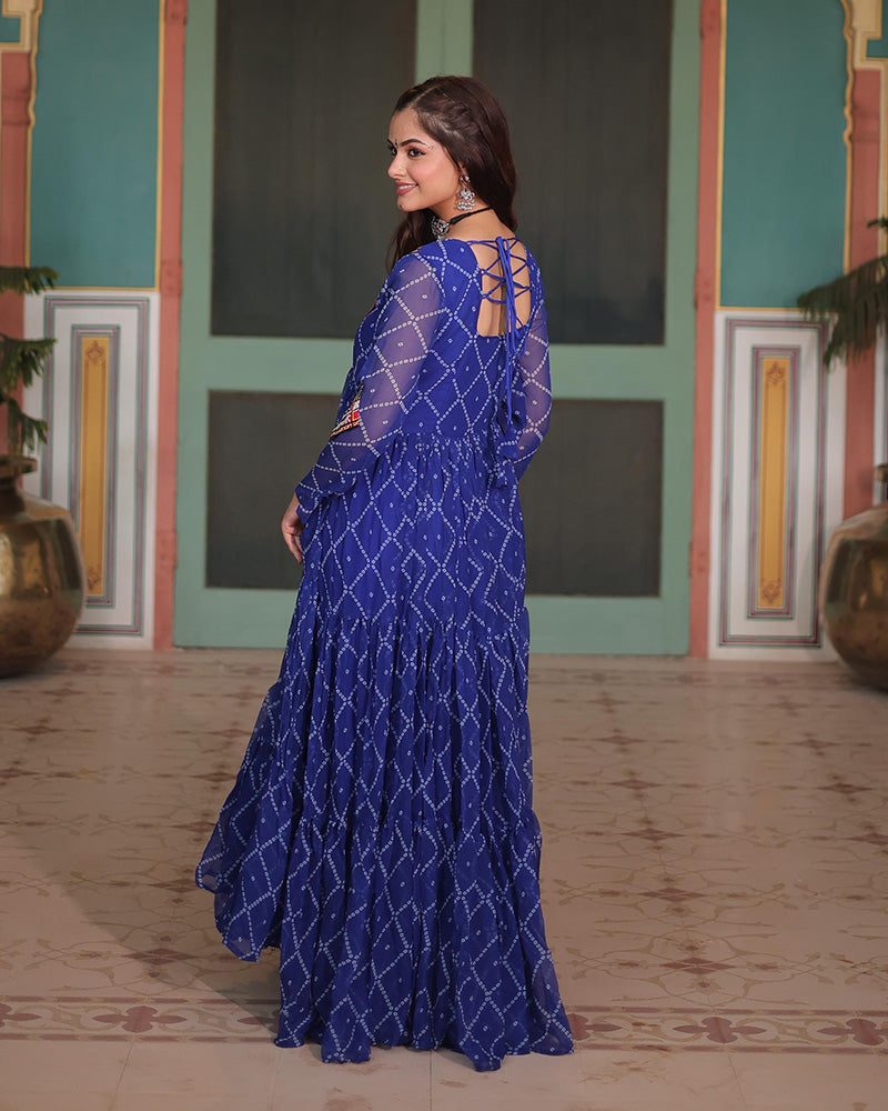 Navratri Special Blue Color Faux Georgette Bandhej Gown