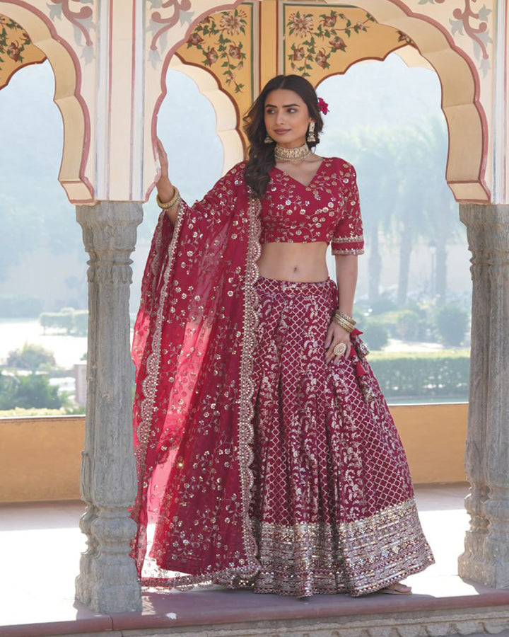 Beautiful Rani Pink Color Pure Viscose Jacquard Lehenga Choli