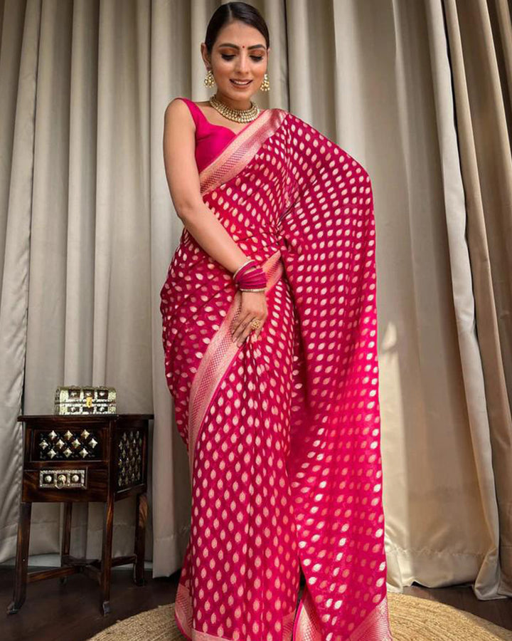 Designer Rani Pink Color Zari Weaving Banarasi Silk Saree